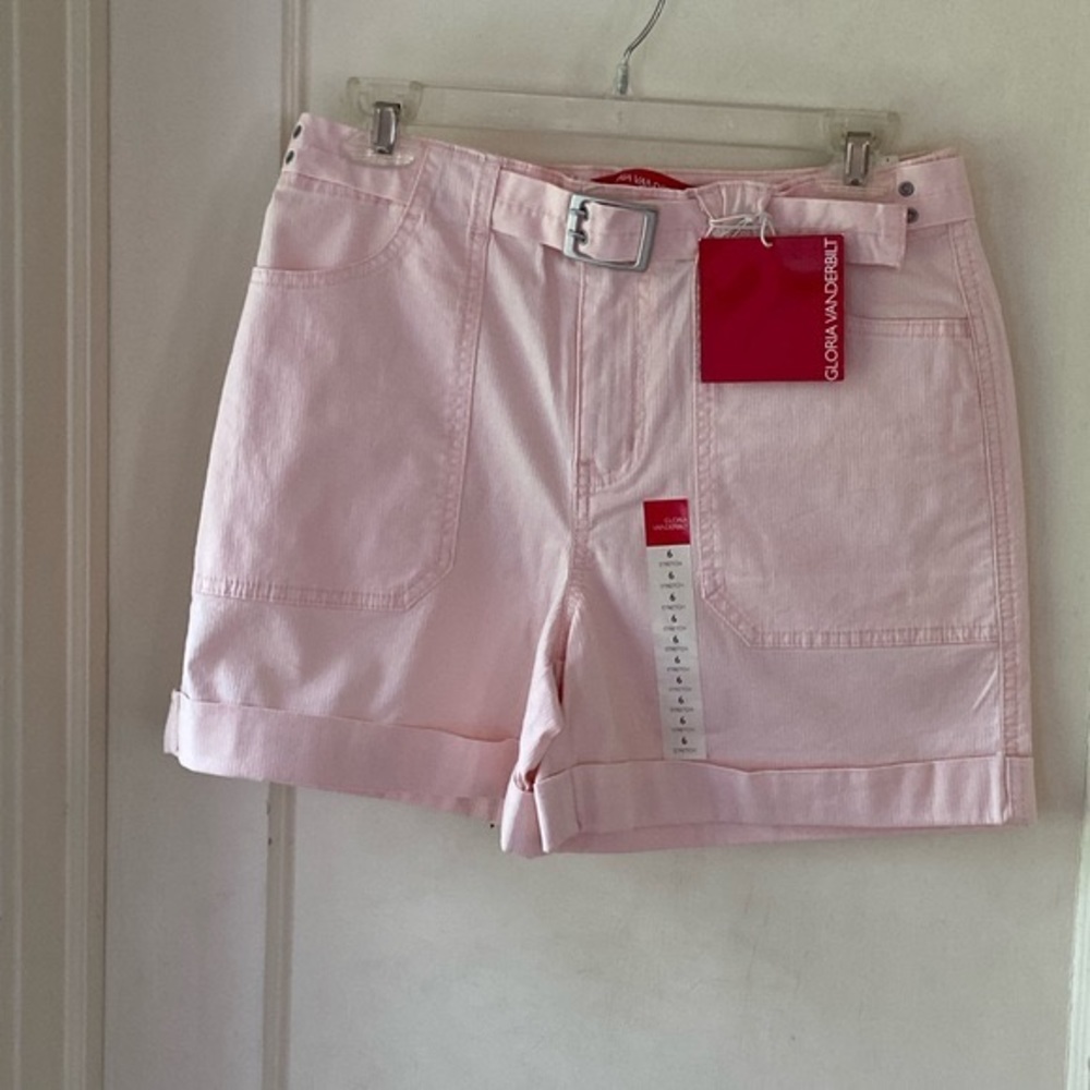 NWT Vintage Gloria Vanderbilt Stretch Pink Pinstripe Belted Shorts Sz 6